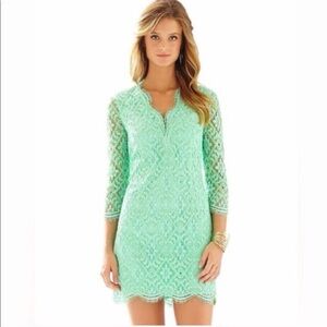 NWT LILLY PULITZER Meryl V-Neck Lace Long Sleeve Green Mini Dress Sz 4